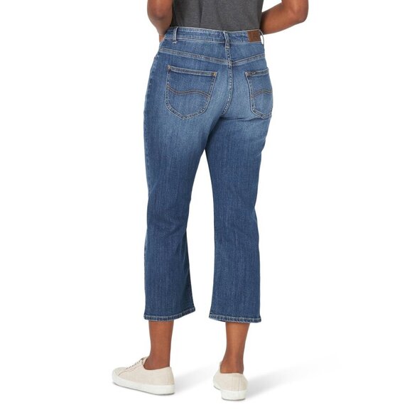 LEE WOMEN'S HIGH RISE CROPPED STRAIGHT DENIM BLUE JEANS SIZE 29 MEDIUM NWT - Picture 2 of 10